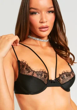 Lingerie*Missy Empire Carla Bow Strappy Lingerie Set Black