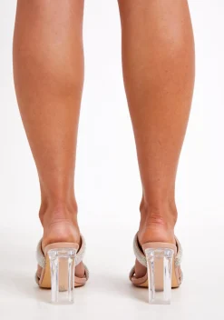 Heels|The Party Edit*Missy Empire Carmen Silver Diamante Double Strap Perspex Heeled Mules