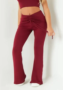 The Party Edit|Trousers*Missy Empire Carmen Wine Ruched Front Fold Over Trouser Red