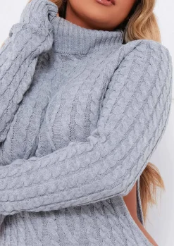 Airport Vibin'|Long Sleeve Dresses*Missy Empire Cecilia Cut Out Knitted Dress Grey