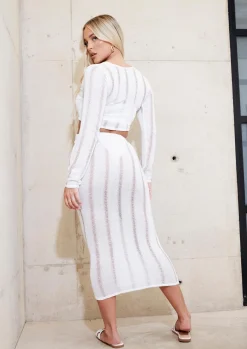 Skirts|Knitwear*Missy Empire Chana White Laddered Knit Midaxi Skirt