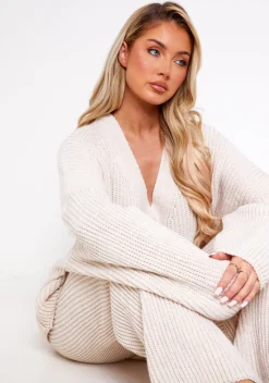 Airport Vibin'|Loungewear*Missy Empire Chantelle Chunky Knit Cardigan & Trouser Co-Ord Set Beige