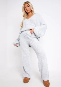 Airport Vibin'|Loungewear*Missy Empire Chantelle Chunky Knit Cardigan & Trouser Co-Ord Set Grey