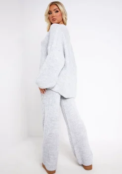 Airport Vibin'|Loungewear*Missy Empire Chantelle Chunky Knit Cardigan & Trouser Co-Ord Set Grey