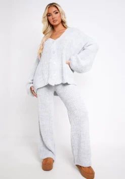 Airport Vibin'|Loungewear*Missy Empire Chantelle Chunky Knit Cardigan & Trouser Co-Ord Set Grey