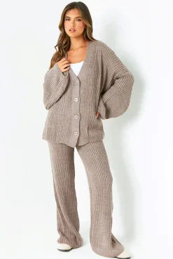 Airport Vibin'|Loungewear*Missy Empire Chantelle Chunky Knit Cardigan & Trouser Co-Ord Set Mocha