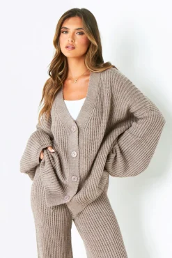 Airport Vibin'|Loungewear*Missy Empire Chantelle Chunky Knit Cardigan & Trouser Co-Ord Set Mocha