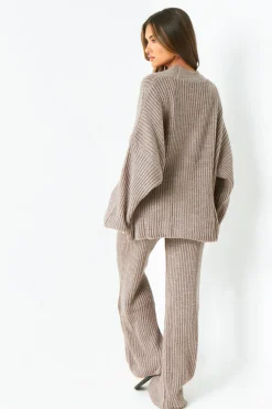 Airport Vibin'|Loungewear*Missy Empire Chantelle Chunky Knit Cardigan & Trouser Co-Ord Set Mocha