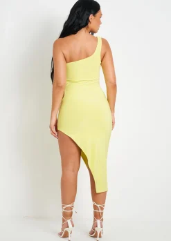 Midi Dresses|Going Out Dresses*Missy Empire Chantria Lime Double Layer Slinky Cut Out One Shoulder Midi Dress