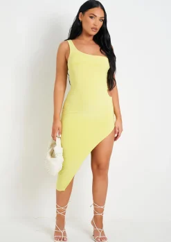 Midi Dresses|Going Out Dresses*Missy Empire Chantria Lime Double Layer Slinky Cut Out One Shoulder Midi Dress