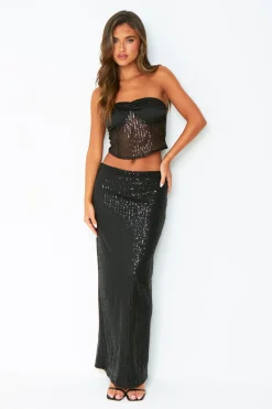 The Party Edit|Skirts*Missy Empire Charlee Black Sequin Maxi Skirt