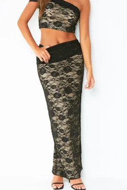The Party Edit|Skirts*Missy Empire Charli Black Lace Fold Over Maxi Skirt