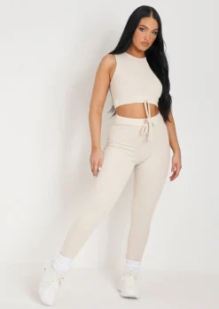 Airport Vibin'|Loungewear*Missy Empire Charli Cream Ribbed Leggings