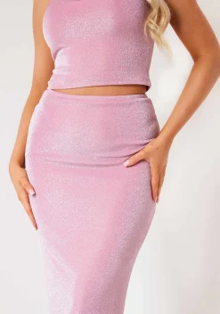 The Party Edit|Skirts*Missy Empire Charlie Pink Metallic Glitter Maxi Skirt