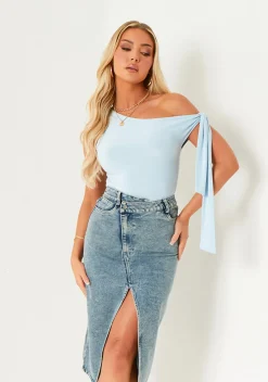 Tops*Missy Empire Charlotte Blue Tie Shoulder Super Soft Top