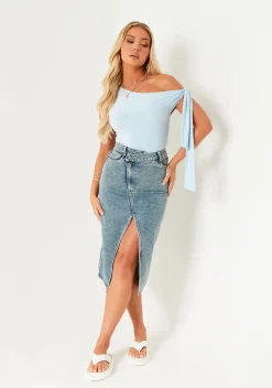 Tops*Missy Empire Charlotte Blue Tie Shoulder Super Soft Top