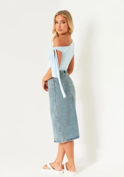 Tops*Missy Empire Charlotte Blue Tie Shoulder Super Soft Top