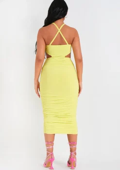 Midi Dresses|Party Dresses*Missy Empire Chaya Lime Slinky Cut Out Halter Neck Midi Dress