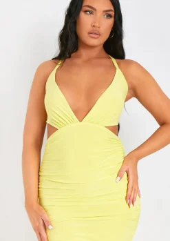 Midi Dresses|Party Dresses*Missy Empire Chaya Lime Slinky Cut Out Halter Neck Midi Dress