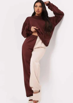 Airport Vibin'|Tracksuits*Missy Empire Cheryl Beige Two Colour Splice Jogger Chocolate