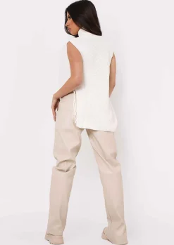 Tops|Knitwear*Missy Empire Cheryl Knitted Roll Neck Tie Side Vest Cream