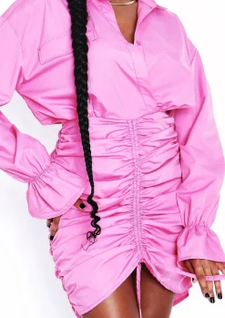 Shirt Dresses|Mini Dresses*Missy Empire Chloe Pink Ruched Shirt Dress