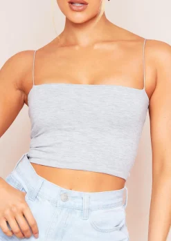 Airport Vibin'|Tops*Missy Empire Chris Thin Strap Crop Top Grey