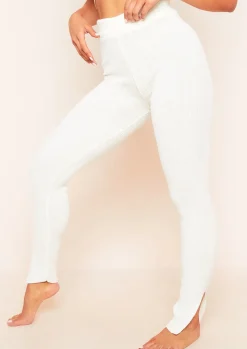 Loungewear|Leggings*Missy Empire Christie Cream Ribbed Knit Side Split Leggings