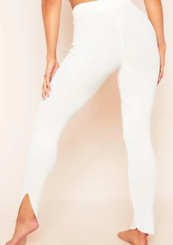 Loungewear|Leggings*Missy Empire Christie Cream Ribbed Knit Side Split Leggings