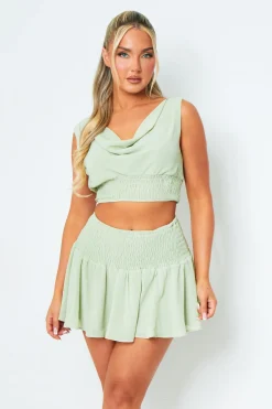 Tops|Co-Ords*Missy Empire Ciara Pistachio Cinched Waist Sleeveless Top
