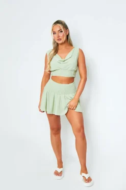 Tops|Co-Ords*Missy Empire Ciara Pistachio Cinched Waist Sleeveless Top