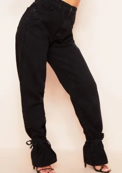 Jeans|Denim*Missy Empire Cici Denim Dark Wash Tie Hem Straight Leg Jeans Black