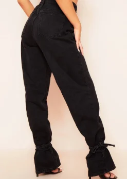 Jeans|Denim*Missy Empire Cici Denim Dark Wash Tie Hem Straight Leg Jeans Black