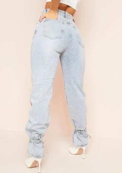 Jeans|Denim*Missy Empire Cici Denim Light Wash Tie Hem Straight Leg Jeans Pastel Blue