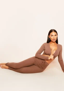 Tops|Loungewear*Missy Empire Ciera Mix & Match Ribbed Twist Front Crop Top Mocha