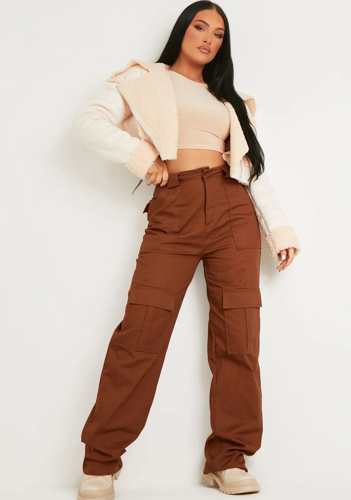 Coats & Jackets*Missy Empire Cindy Cropped Zipped Borg Coat Cream