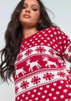 Knitwear*Missy Empire Cindy Oversized Christmas Jumper Red