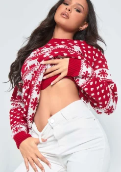 Knitwear*Missy Empire Cindy Oversized Christmas Jumper Red