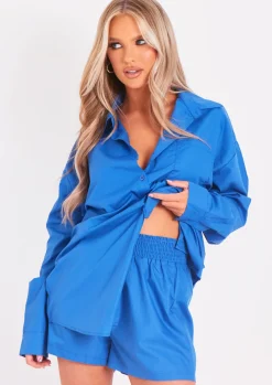 Tops|Co-Ords*Missy Empire Clara Cobalt Thick Cotton Oversized Shirt Blue