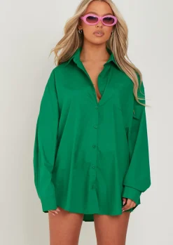Tops*Missy Empire Clara Thick Cotton Oversized Shirt Green
