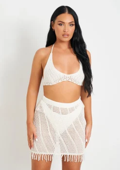 Rave Outfits|Tops*Missy Empire Clara White Knitted Crochet Bralet