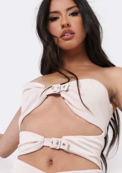 Mini Dresses|Party Dresses*Missy Empire Claudine Cream Double Buckle Mini Dress