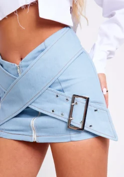 Skirts|Denim*Missy Empire Cloe Mid Wash Pastel Blue Denim Belted Mini Skirt