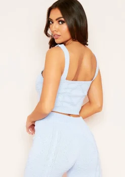 Tops|Loungewear*Missy Empire Cruz Pale Blue Cable Knitted Ribbed Crop Top Pastel Blue