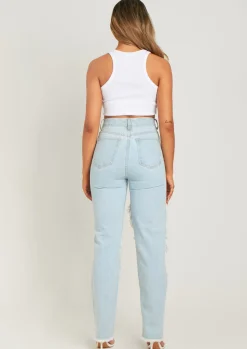 Jeans|Denim*Missy Empire Cyntoia Blue High Waisted Cut Out Ripped Denim Jeans Pastel Blue