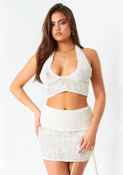 Tops|Knitwear*Missy Empire Damara Cream Textured Halter Neck Top