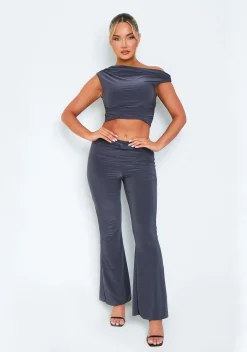 Concert Outfits|Trousers*Missy Empire Danielle Charcoal Slinky High Waisted Flared Trousers