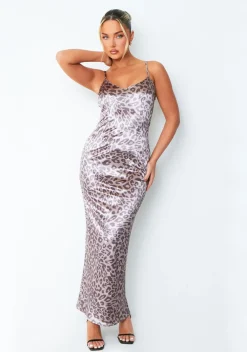 Maxi Dresses|Going Out Dresses*Missy Empire Danielle Leopard Print Strappy Velour Maxi Dress