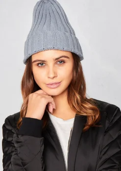 Hats*Missy Empire Danni Grey Plain Ribbed Beanie