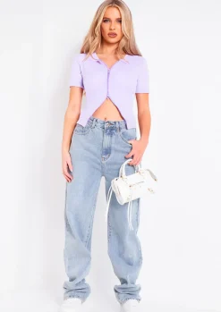 Tops*Missy Empire Darva Lilac Double Zip Knitted Ribbed Top